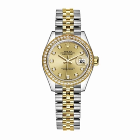 Rolex Lady-Datejust 28mm - Ref: 279383rbr-0011 - Champagne Diamond Dial & Diamond Bezel, Two Tone Stainless Steel & 18K Yellow Gold Jubilee Bracelet Women's Watch
