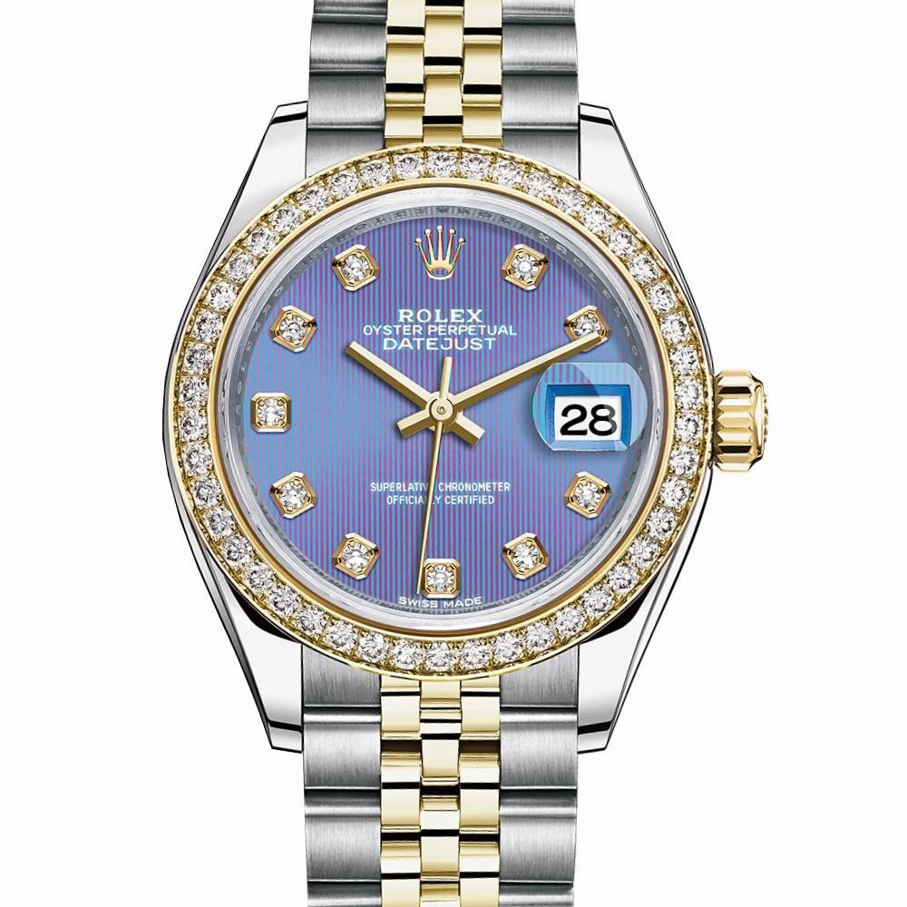 Rolex Lady-Datejust 28mm - Ref: 279383rbr-0015 - Lavender Purple Diamond Dial & Diamond Bezel, Two Tone Stainless Steel & 18K Yellow Gold Jubilee Bracelet Women's Watch