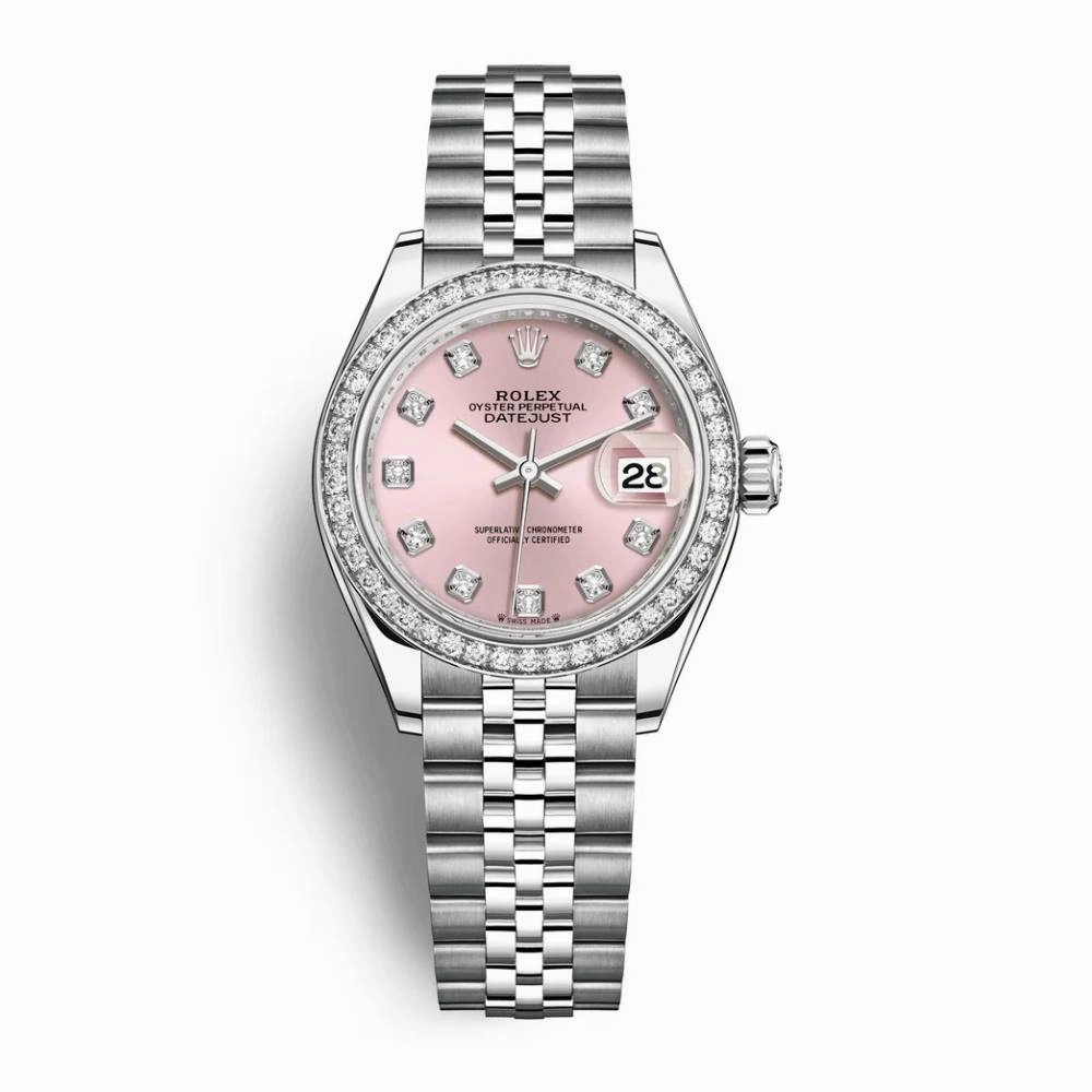 Rolex Lady-Datejust 28mm - Ref: 279384rbr-0003 - Pink Diamond Dial & Diamond Bezel, Stainless Steel Jubilee Bracelet Women's Watch
