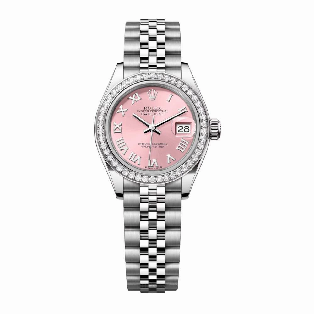 Rolex Lady-Datejust 28mm - Ref: 279384rbr-0005 - Pink Roman Dial & Diamond Bezel, Stainless Steel Jubilee Bracelet Women's Watch