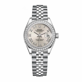 Rolex Lady-Datejust 28mm - Ref: 279384rbr-0009 - Silver Roman Dial & Diamond Bezel, Stainless Steel Jubilee Bracelet Women's Watch