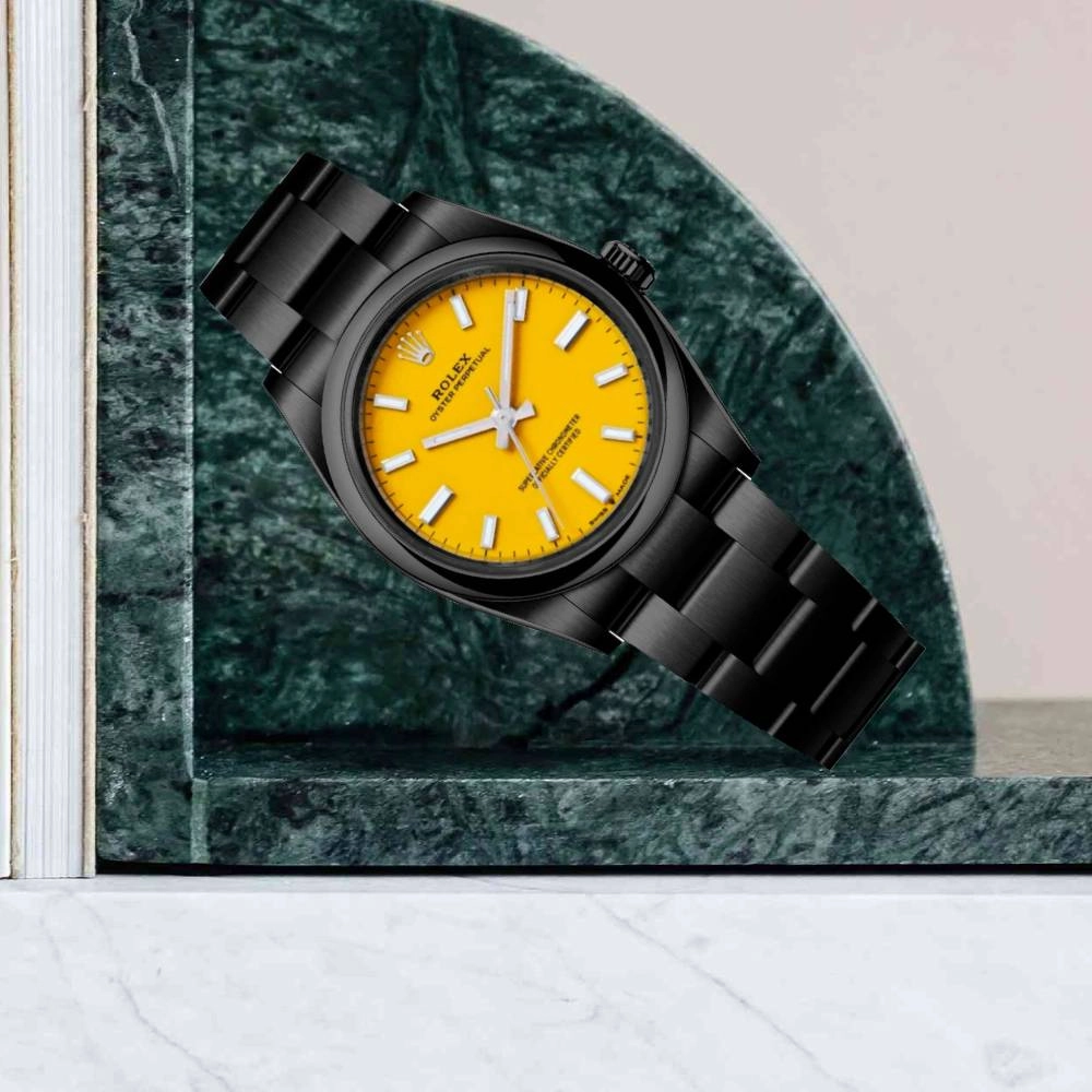 Rolex Oyster Perpetual 31mm | Black PVD Stainless steel bracelet | Yellow dial Smooth bezel | Ladies Watch 277200-0005-pvd-2