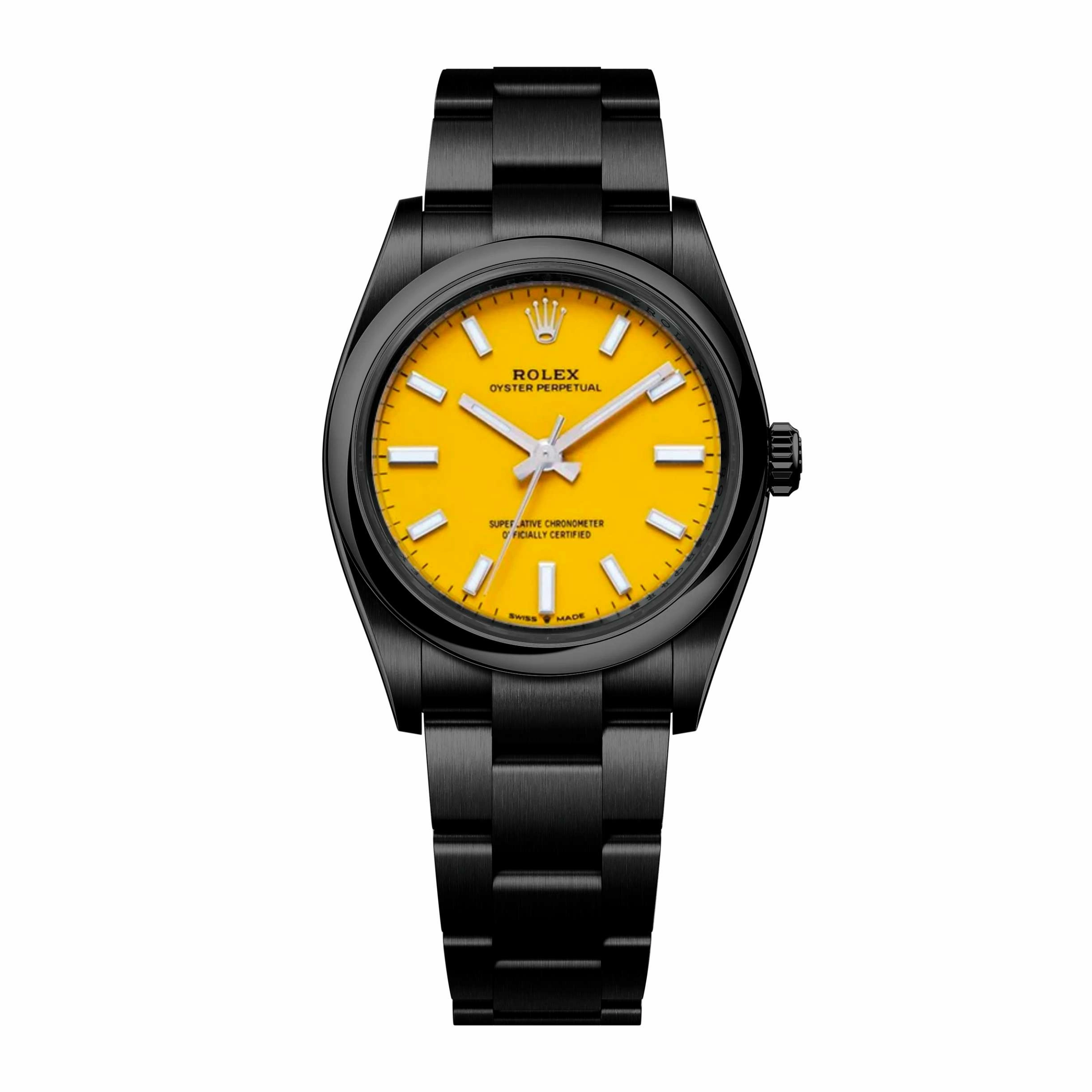 Rolex Oyster Perpetual 31mm | Black PVD Stainless steel bracelet | Yellow dial Smooth bezel | Ladies Watch 277200-0005-pvd-2