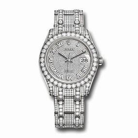 Rolex Pearlmaster 34mm - Ref: 81409rbr-0001 - Pave Roman Diamond Dial, Diamond Bezel & Diamond Case, 18K White Gold Diamond Bracelet Women's Watch