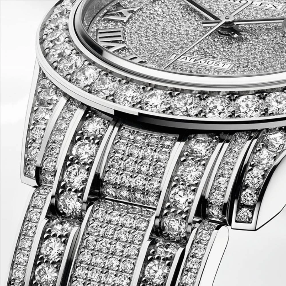 Rolex Pearlmaster 34mm - Ref: 81409rbr-0001 - Pave Roman Diamond Dial, Diamond Bezel & Diamond Case, 18K White Gold Diamond Bracelet Women's Watch