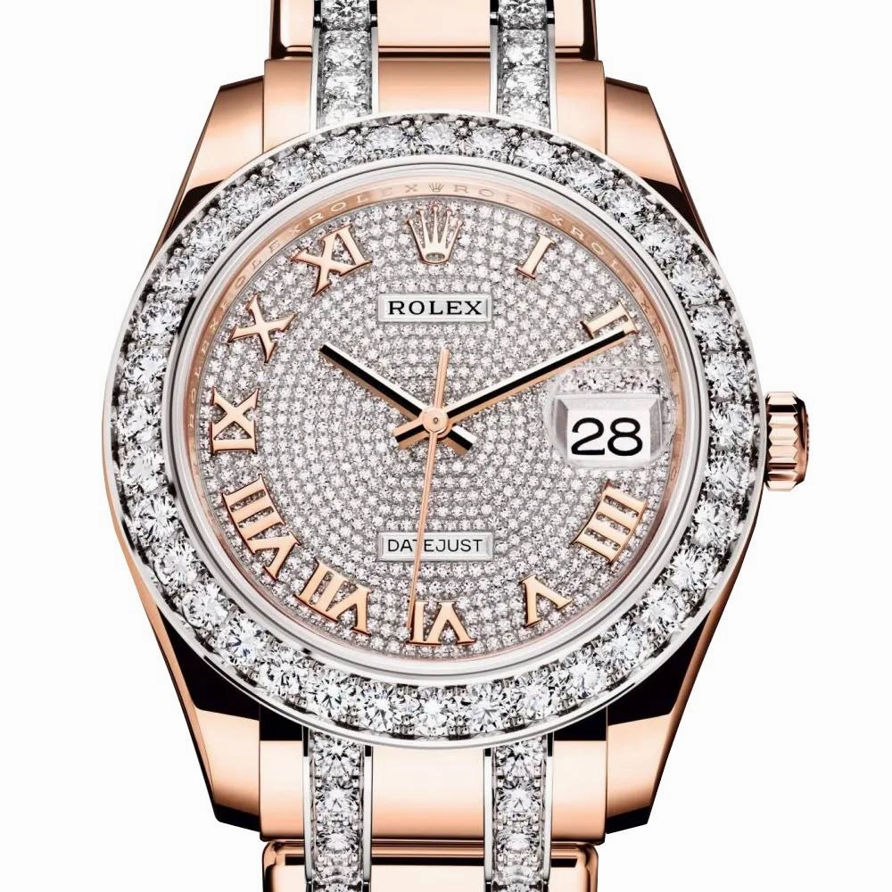 Rolex Pearlmaster 39mm - Ref: 86285-0001 - Pave Roman Diamond Dial & Diamond Bezel, 18K Rose Gold Diamond Bracelet Women's Watch