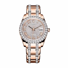 Rolex Pearlmaster 39mm - Ref: 86285-0001 - Pave Roman Diamond Dial & Diamond Bezel, 18K Rose Gold Diamond Bracelet Women's Watch