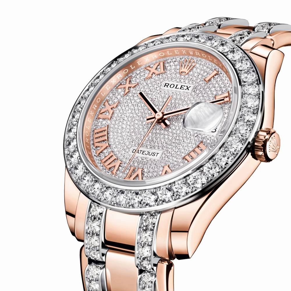 Rolex Pearlmaster 39mm - Ref: 86285-0001 - Pave Roman Diamond Dial & Diamond Bezel, 18K Rose Gold Diamond Bracelet Women's Watch