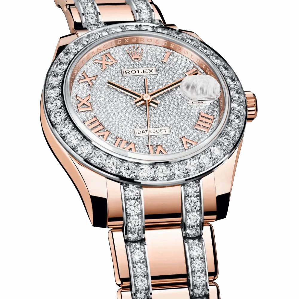 Rolex Pearlmaster 39mm - Ref: 86285-0001 - Pave Roman Diamond Dial & Diamond Bezel, 18K Rose Gold Diamond Bracelet Women's Watch