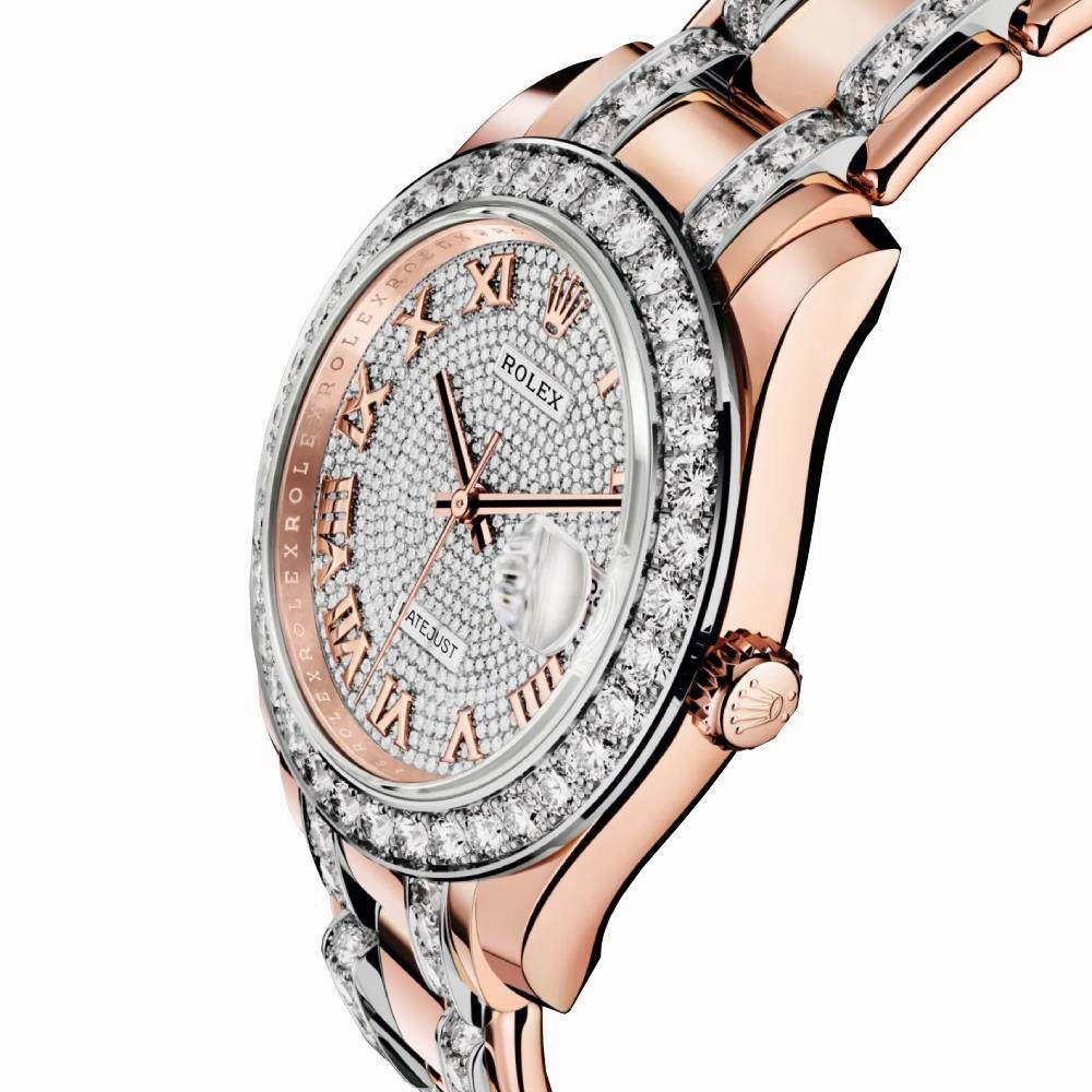 Rolex Pearlmaster 39mm - Ref: 86285-0001 - Pave Roman Diamond Dial & Diamond Bezel, 18K Rose Gold Diamond Bracelet Women's Watch