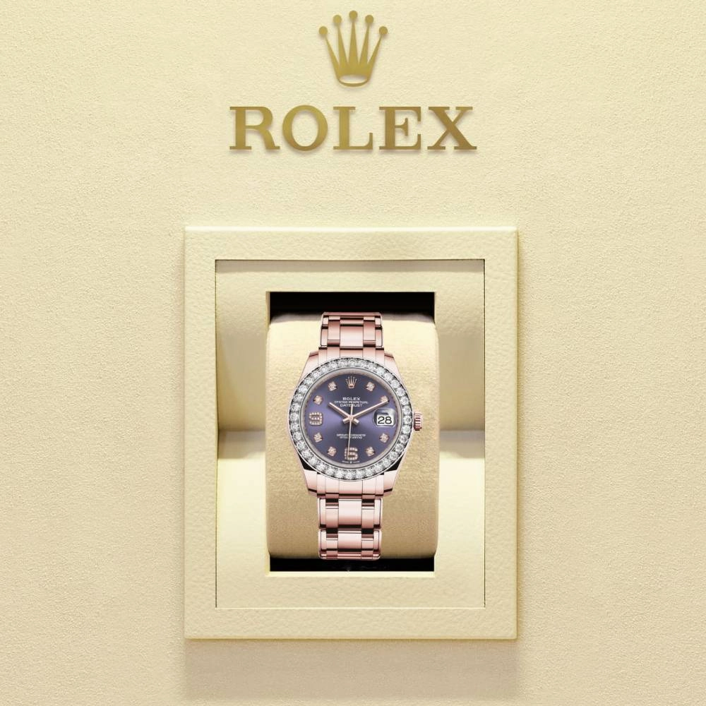Rolex Pearlmaster 39mm - Ref: 86285-0004 - Aubergine Purple Roman Diamond Dial & Diamond Bezel, 18K Rose Gold Diamond Bracelet Women's Watch