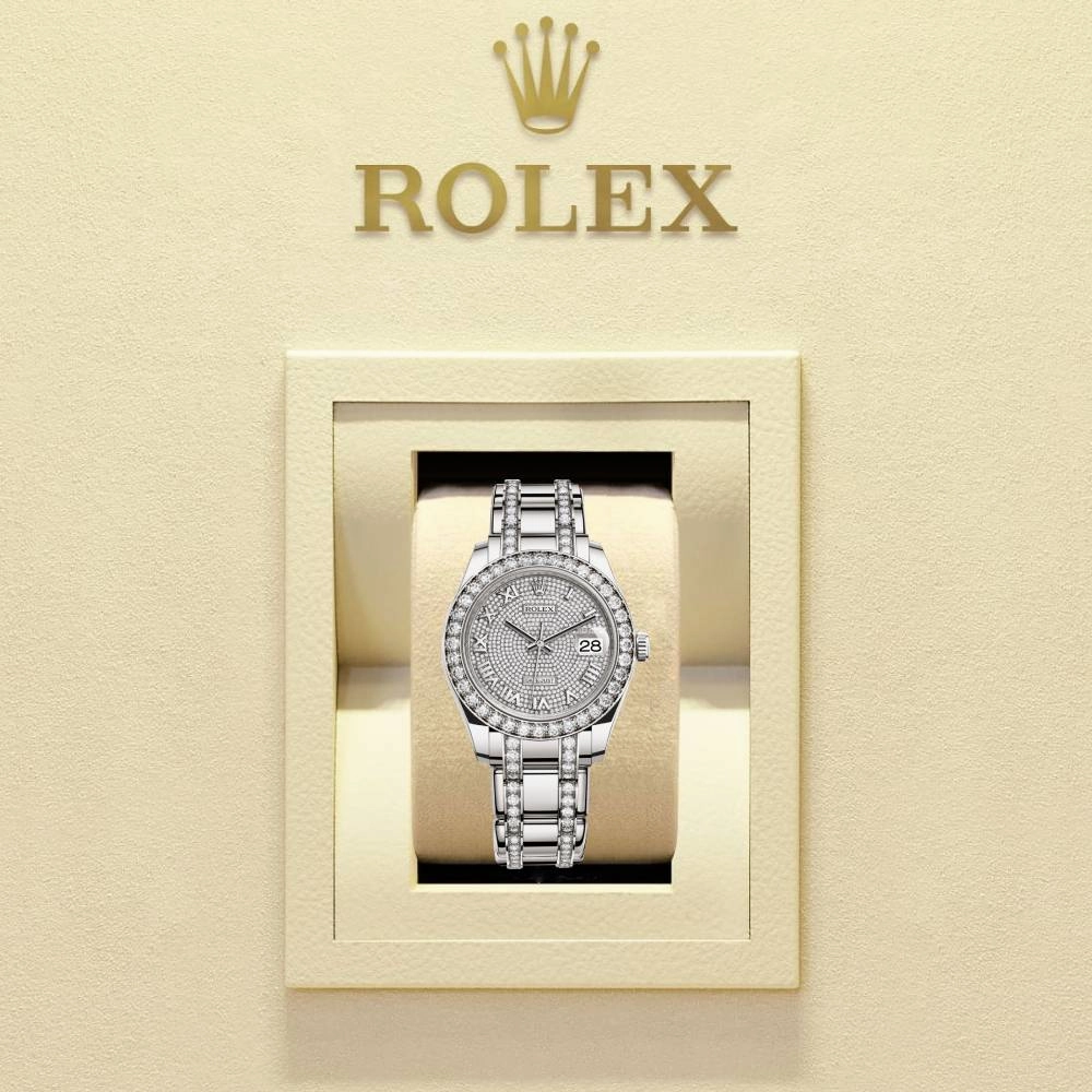 Rolex Pearlmaster 39mm - Ref: 86289-0006 - Pave Roman Diamond Dial & Diamond Bezel, 18K White Gold Diamond Bracelet Women's Watch