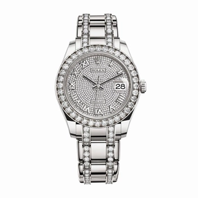 Rolex Pearlmaster 39mm - Ref: 86289-0006 - Pave Roman Diamond Dial & Diamond Bezel, 18K White Gold Diamond Bracelet Women's Watch