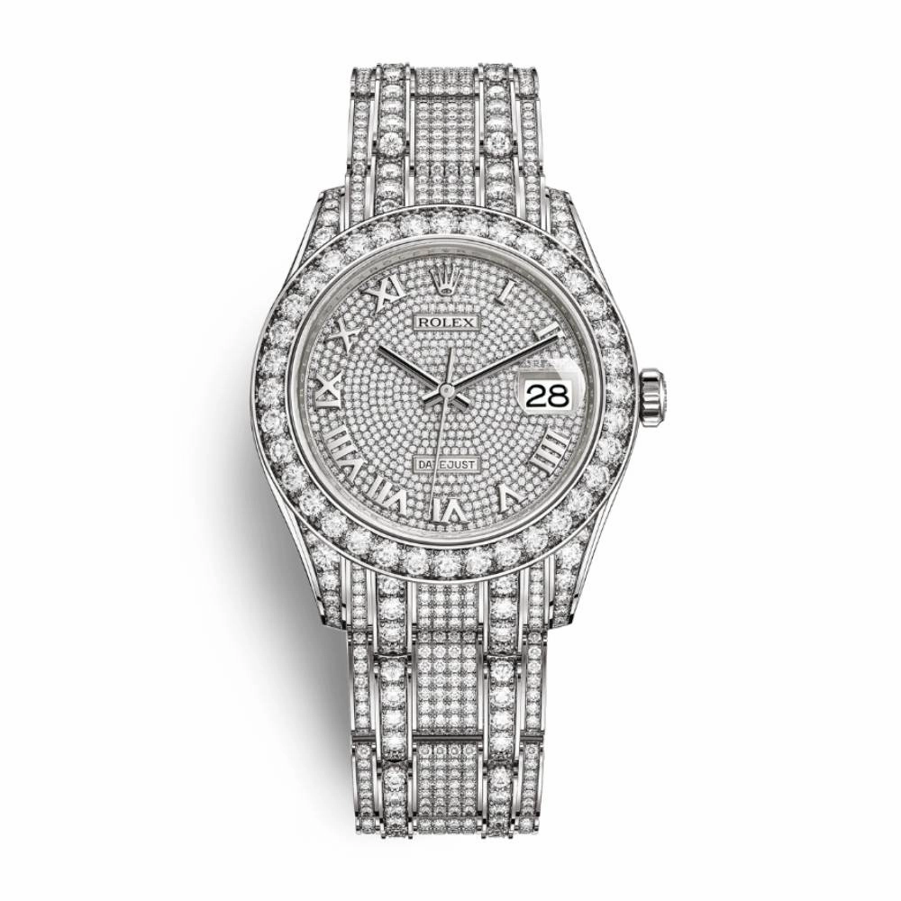 Rolex Pearlmaster 39mm - Ref: 86409rbr-0001 - Pave Roman Diamond Dial, Diamond Bezel & Diamond Case, 18K White Gold Diamond Bracelet Women's Watch