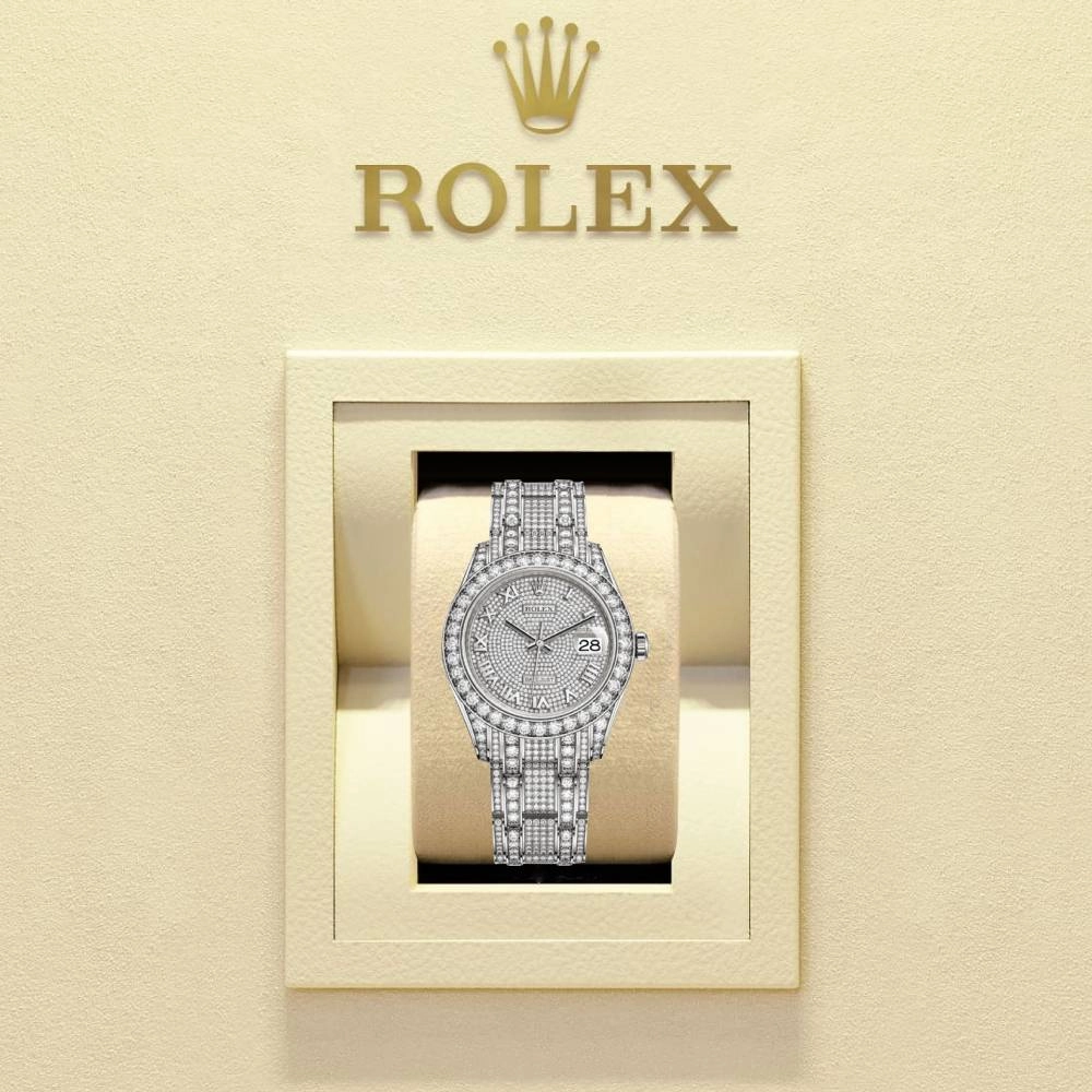 Rolex Pearlmaster 39mm - Ref: 86409rbr-0001 - Pave Roman Diamond Dial, Diamond Bezel & Diamond Case, 18K White Gold Diamond Bracelet Women's Watch
