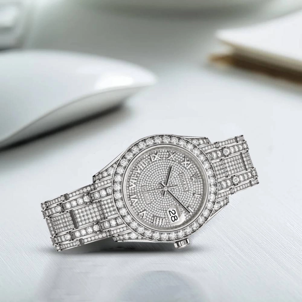 Rolex Pearlmaster 39mm - Ref: 86409rbr-0001 - Pave Roman Diamond Dial, Diamond Bezel & Diamond Case, 18K White Gold Diamond Bracelet Women's Watch