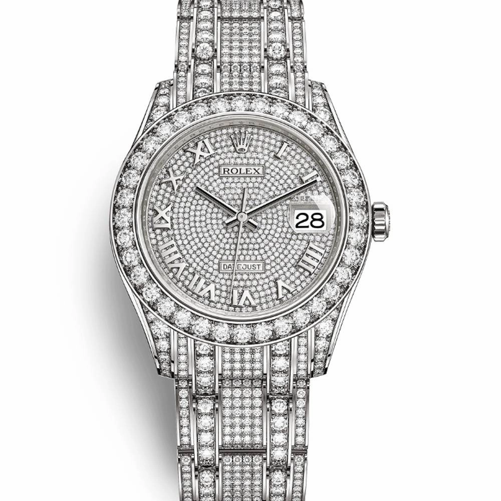 Rolex Pearlmaster 39mm - Ref: 86409rbr-0001 - Pave Roman Diamond Dial, Diamond Bezel & Diamond Case, 18K White Gold Diamond Bracelet Women's Watch