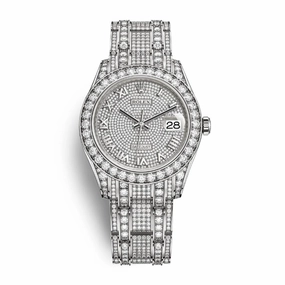Rolex Pearlmaster 39mm - Ref: 86409rbr-0001 - Pave Roman Diamond Dial, Diamond Bezel & Diamond Case, 18K White Gold Diamond Bracelet Women's Watch