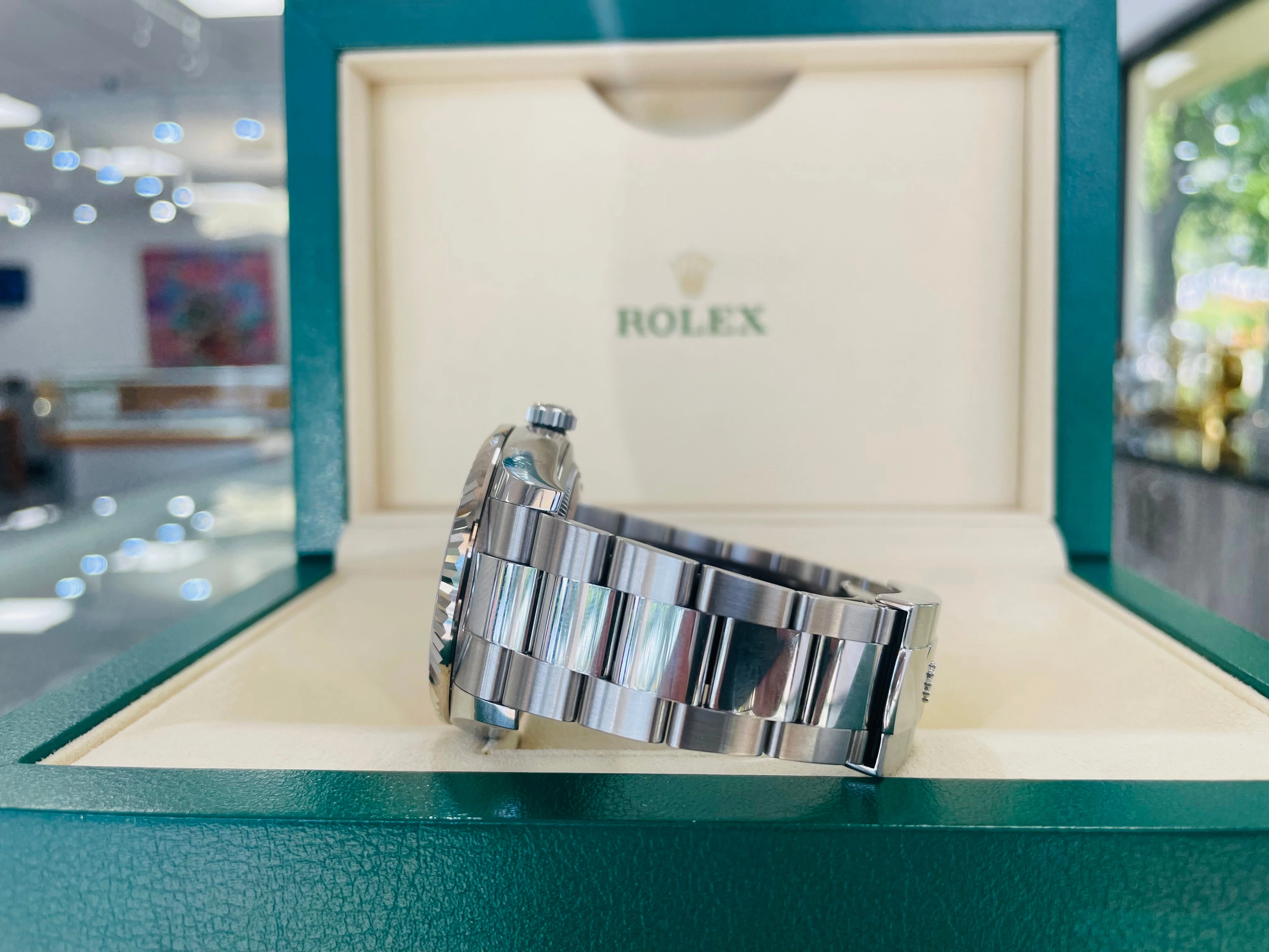 Rolex Sky-Dweller 326934 BLUSO Blue Dial Stainless Steel 42mm 18k White Gold Bezel PAPERS MINT