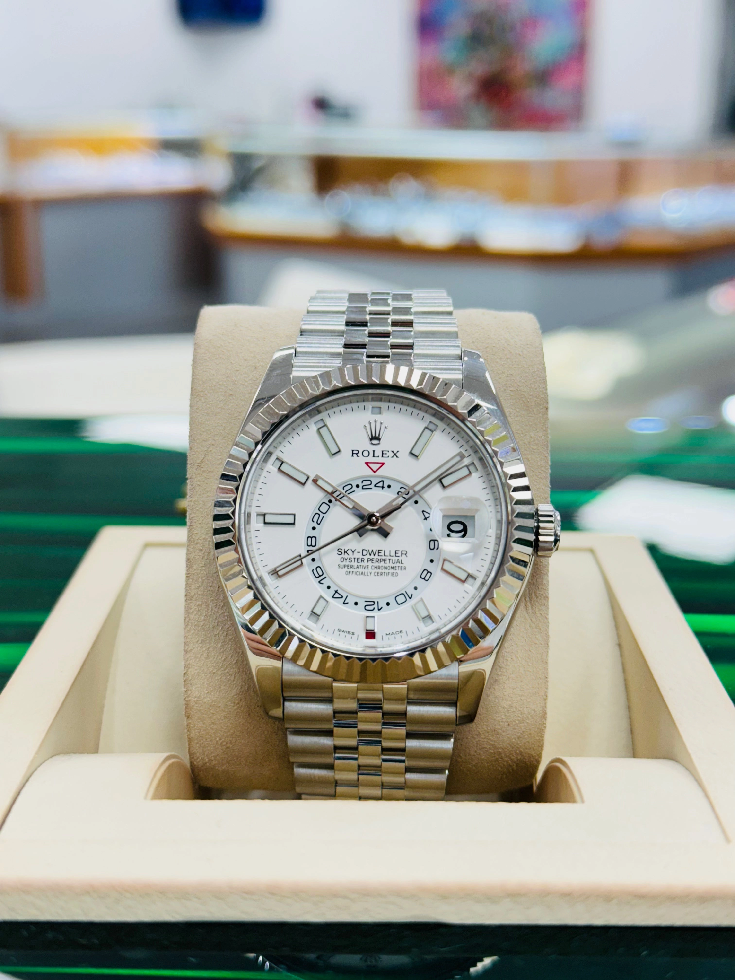 Rolex Sky-Dweller 326934 Jubilee Bracelet White Dial 18K White Gold Bezel Watch