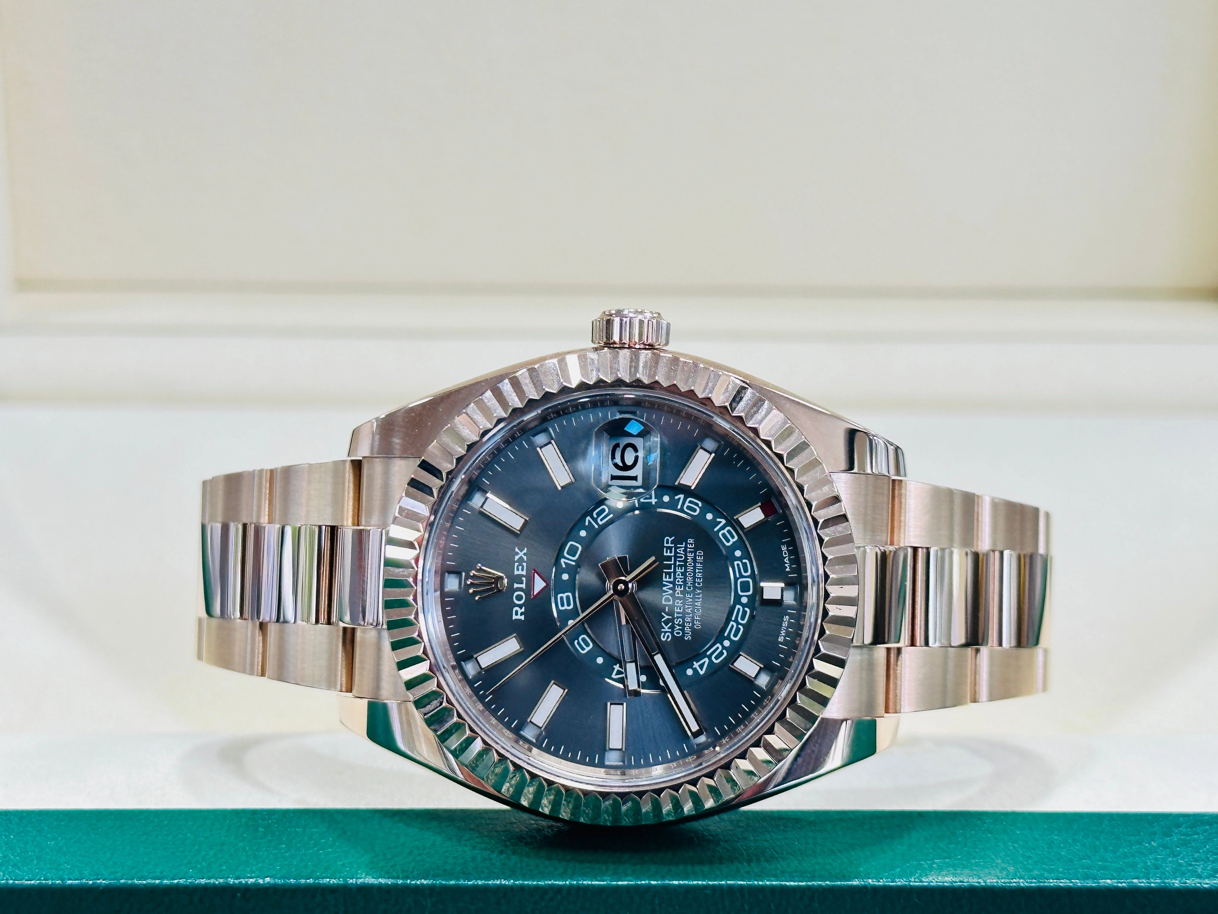 Rolex Sky-Dweller 326935 EverRose Gold Grey Rhodium Dial 42mm MINT Box /Papers