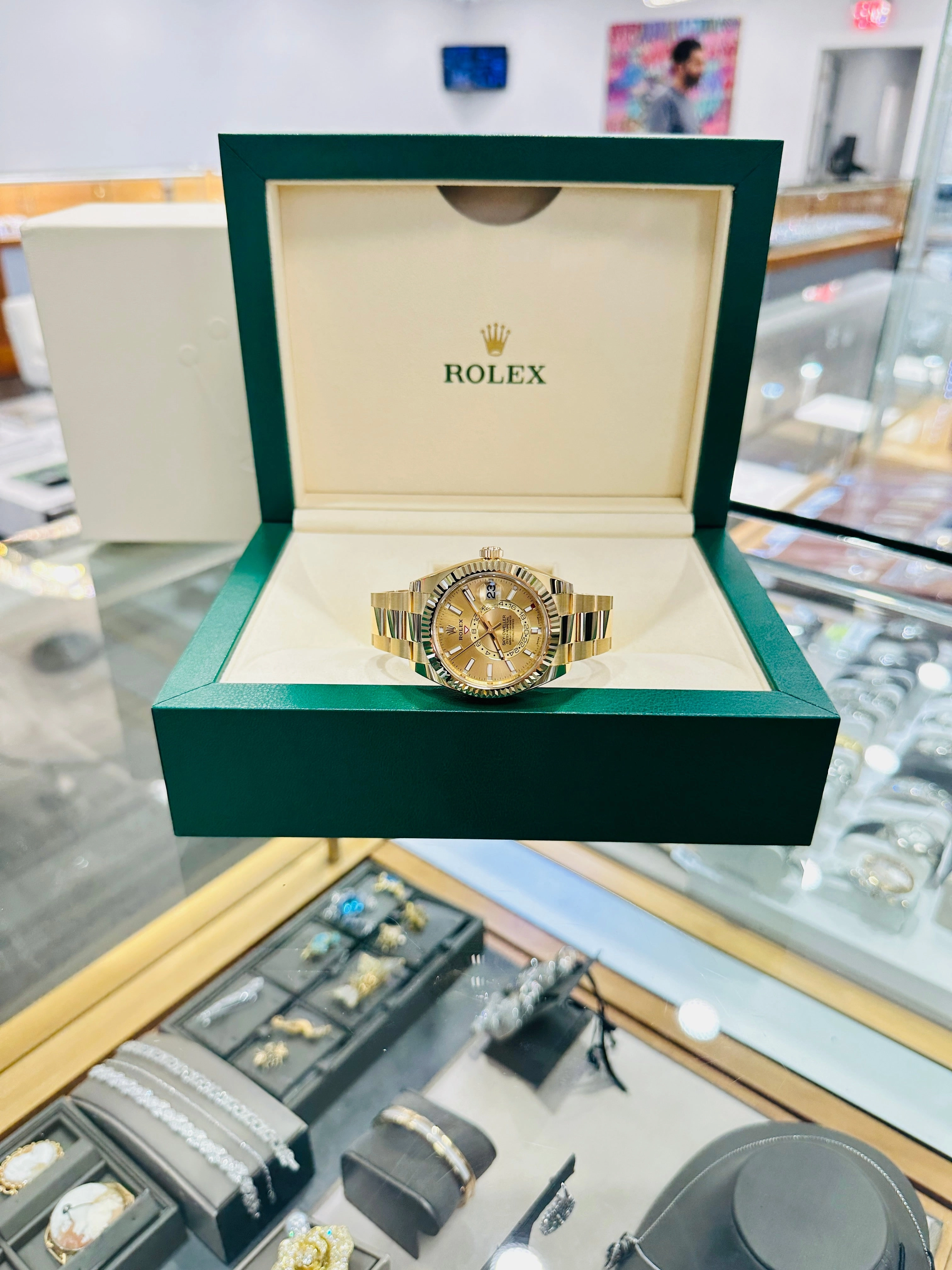 Rolex Sky-Dweller 326938 Yellow Gold Champagne Dial 42 Unworn Box and Papers