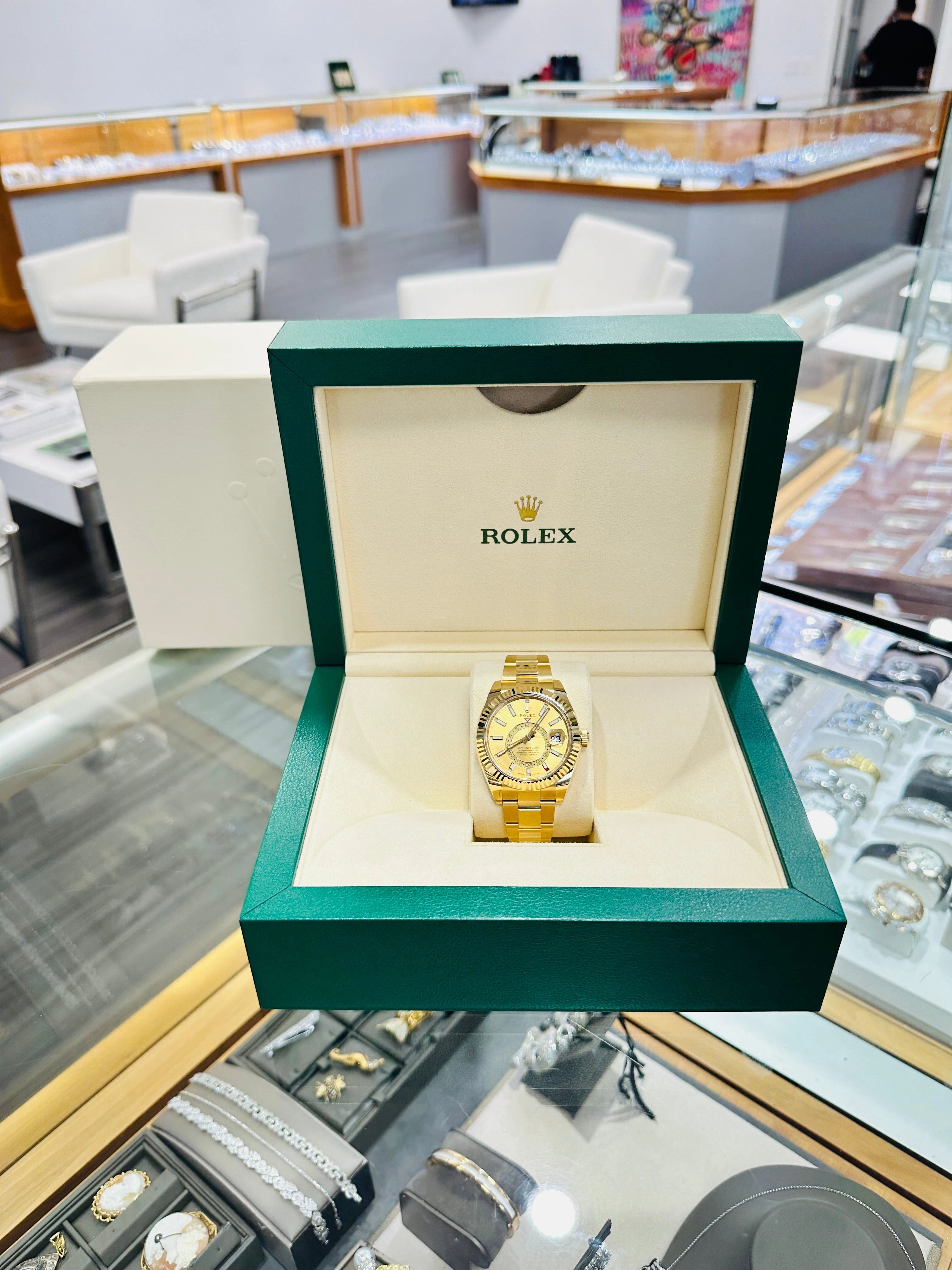 Rolex Sky-Dweller 326938 Yellow Gold Champagne Dial 42 Unworn Box and Papers