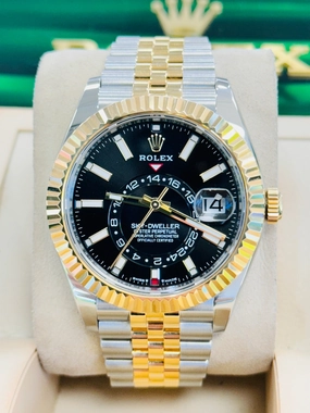 Rolex Sky-Dweller 336933 18K Yellow Gold & Stainless Steel Black Dial Box/Papers MINT