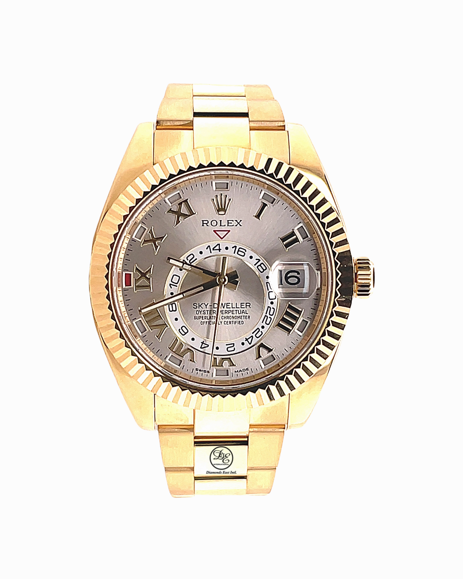 Rolex Sky-Dweller 42mm Yellow Gold Silver Sundust Roman  326938