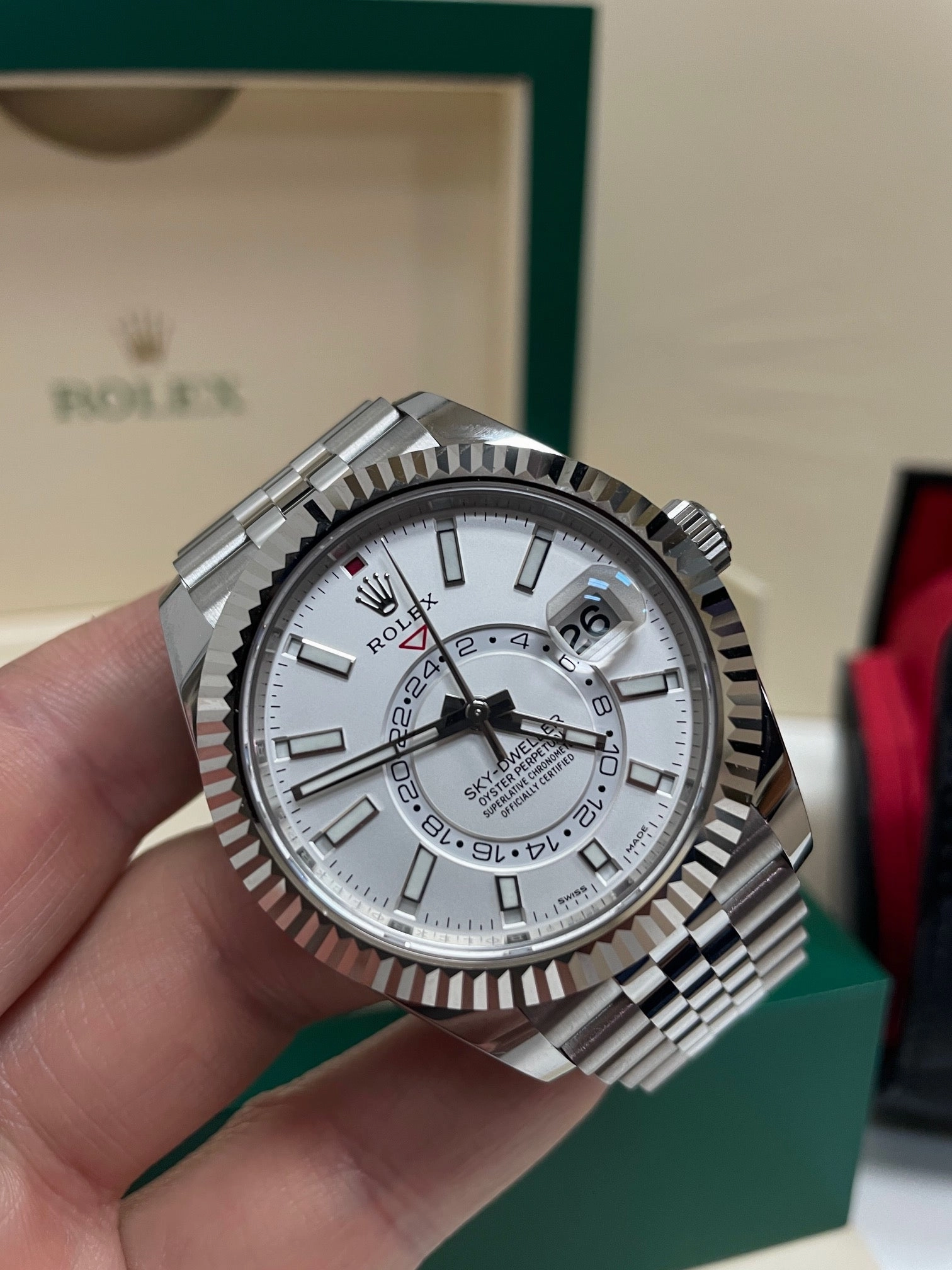 Rolex Sky-Dweller White Jubilee Bracelet 326934 Box and Papers Unworn