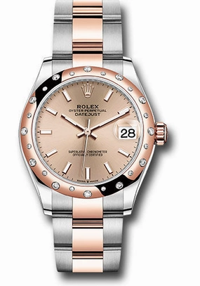Rolex Steel and Everose Gold Datejust 31 Watch - 24 Diamond Bezel - Ros Roman Dial - Oyster Bracelet 278341RBR roio