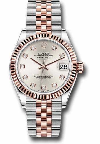 Rolex Steel and Everose Gold Datejust 31 Watch - Fluted Bezel - Ros Diamond Dial - Jubilee Bracelet 278271 sdj