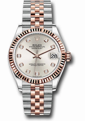 Rolex Steel and Everose Gold Datejust 31 Watch - Fluted Bezel - Ros Diamond Dial - Jubilee Bracelet 278271 sdj