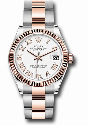Rolex Steel and Everose Gold Datejust 31 Watch - Fluted Bezel - Ros Index Dial - Oyster Bracelet 278271 wro