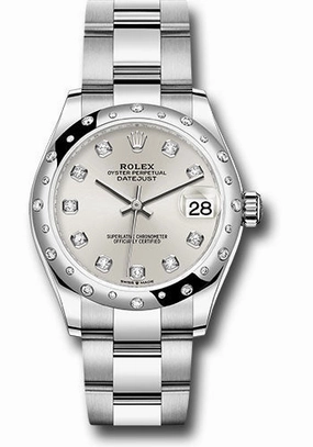 Rolex Steel and White Gold Datejust 31 Watch - Domed 24 Diamond Bezel - Silver Diamond Dial - Oyster Bracelet 278344RBR sdo