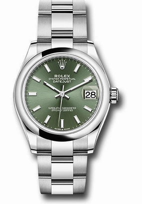 Rolex Steel and White Gold Datejust 31 Watch - Domed Bezel - Mint Green Index Dial - Oyster Bracelet 278240 mgio