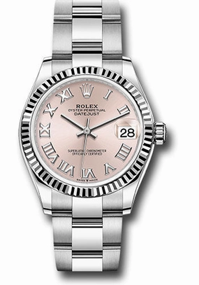 Rolex Steel and White Gold Datejust 31 Watch - Fluted Bezel - Pink Roman Dial - Oyster Bracelet 278274 pro