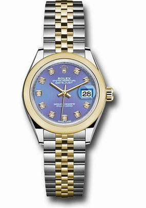 Rolex Steel and Yellow Gold Rolesor Lady-Datejust 28 Watch - Domed Bezel - Lavender Diamond Dial - Jubilee Bracelet - 279163 ldj