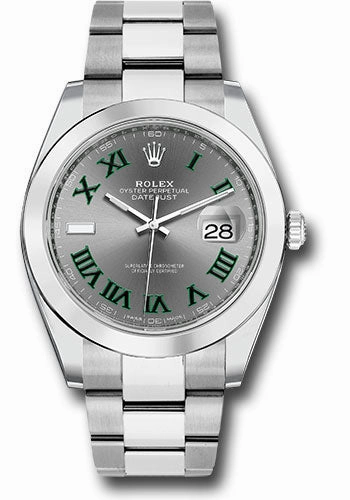 Rolex Steel Datejust 41 Watch - Smooth Bezel - Slate Green Roman Dial - Oyster Bracelet - 126300 slgro