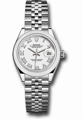 Rolex Steel Lady-Datejust 28 Watch - Domed Bezel - White Roman Dial - Jubilee Bracelet - 279160 wrj
