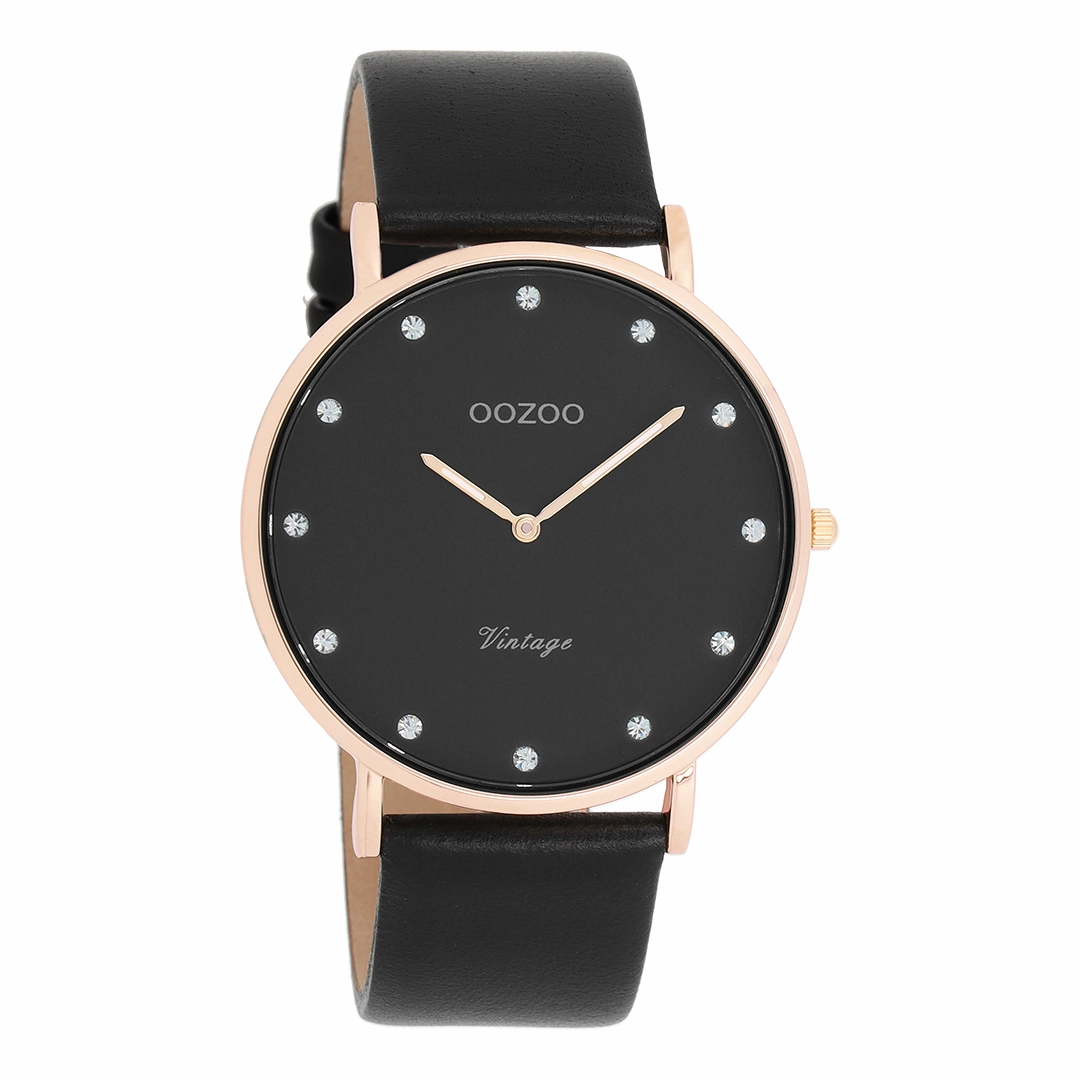 Rose gold coloured OOZOO watch with black leather strap - C20249