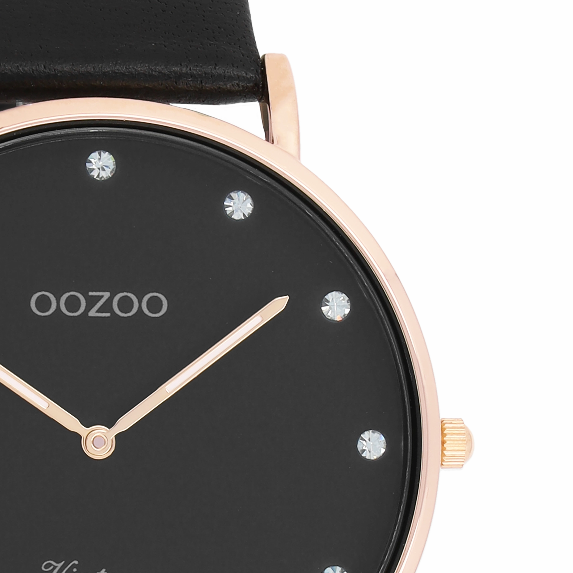 Rose gold coloured OOZOO watch with black leather strap - C20249