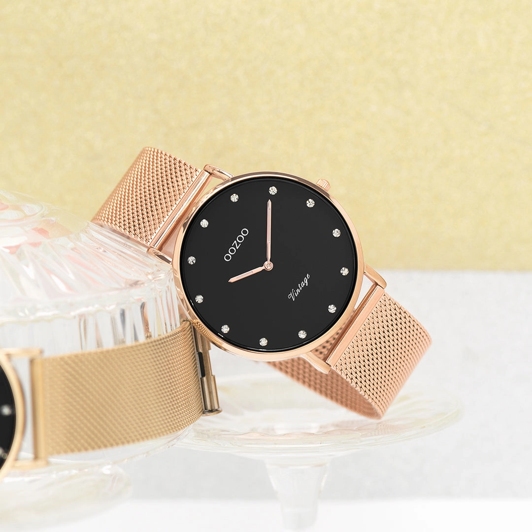 Rose gold coloured OOZOO watch with metal mesh bracelet - C20239
