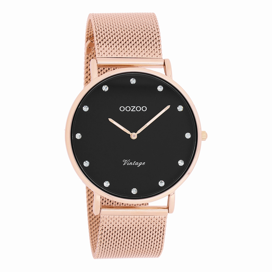 Rose gold coloured OOZOO watch with metal mesh bracelet - C20239