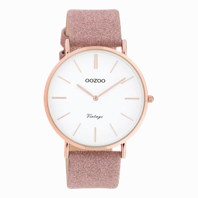 Rose gold coloured OOZOO watch with old pink leather strap - C20150