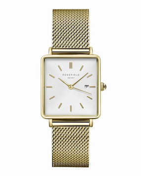 Rosefield The Boxy White Sunray Mesh Gold Watch QWSG-Q03
