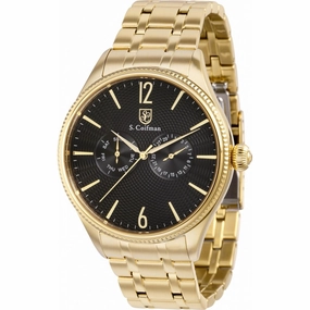 S. Coifman Men's Watch - Quartz Date Display Black Dial Yellow SS Bracelet | SC0535