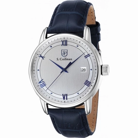 S. Coifman Men's Watch - Quartz Date Display Silver Dial Blue Leather Strap | SC0538