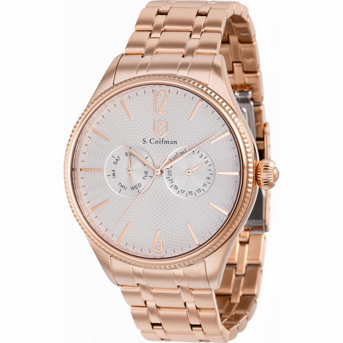 S. Coifman Men's Watch - Quartz Date Display Silver Dial Rose Gold Bracelet | SC0536