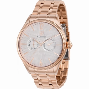 S. Coifman Men's Watch - Quartz Date Display Silver Dial Rose Gold Bracelet | SC0536